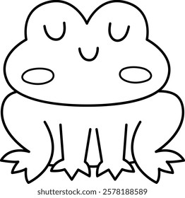 Vector black and white cartoon frog. Funny woodland swamp animal. Cute line forest illustration for kids isolated on white background. Green sitting toad icon, coloring page