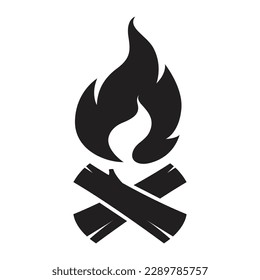 Dibujo vectorial en blanco y negro de la quema de fuego con madera. Icono de leña al fuego aislado sobre fondo blanco.