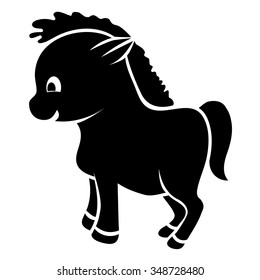 Vector black and white cartoon illustration of cute horse. Pony isolated on white background. 