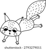 Vector black and white cartoon jumping squirrel isolated on white background. Funny line clipart. Cute forest animal icon for kids. Outline woodland element. Woods wildlife illustration, coloring page
