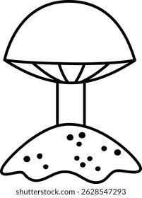 Vector black and white cartoon mushroom clipart. Woodland decorative plant line icon isolated on white background. Forest nature illustration, coloring page. Simple abstract picture
