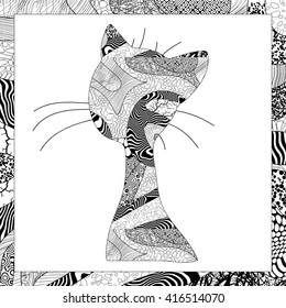 Vector black and white cat head illustration