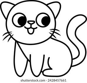 Ilustración del gato blanco y negro del vector para los niños. Lindo personaje animal de la línea para los niños. Icono de gatito o página para colorear
