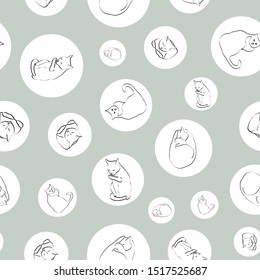 Vector Black and White Cats on Gray Background Seamless Repeat Pattern