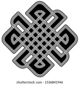 Vector black and white celtic knot pattern cross rosette. Dynamic swastika spiral
