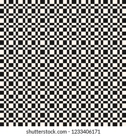 Vector black and white checkered geometric seamless pattern with tiny squares, repeat tiles. Abstract monochrome chequered texture. Pixel art. Simple minimal background. Design for decor, wallpapers