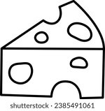 Vector black and white cheese icon. Diary product line illustration or coloring page

