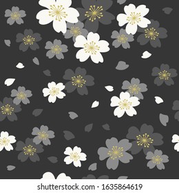 Vector black and white cherry blossoms seamless pattern