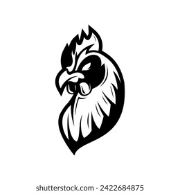 vector black and white chicken head logo