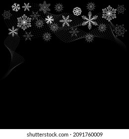 Vector of black and white Christmas background with snowflakes and blizzard.Empty space for text
