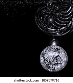 Vektorschwarz-weißes Weihnachten mit Kugelgeschirr