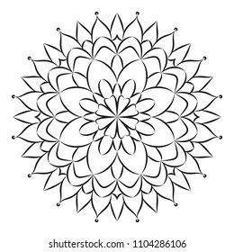 vector black and white circular round floral mandala with simple flower - adult coloring book page
