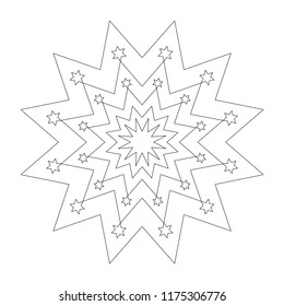 vector black and white circular round simple christmas mandala with stars - adult coloring book page