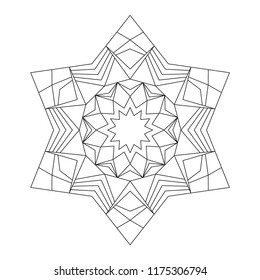 vector black and white circular round star mandala hexagram - adult coloring book page
