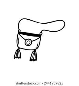 Vector negro y blanco clipart de bolso de hombro en estilo doodle. Perfecto para tarjetas, logotipo, decoraciones, diseños de primavera y verano. Imagen aislada de stock sobre un fondo blanco.