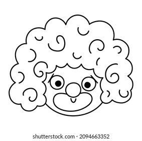 Vector black and white clown face. Circus artist avatar outline clipart. Amusement holiday line icon. Cute funny festival character clip art. Street show comedian illustration or coloring page
