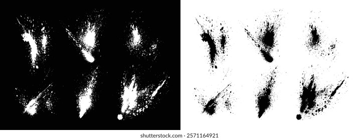 Vector black and white color paint ink creative blood grunge brushstroke splatter background set