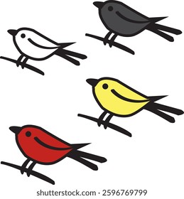 Vector black, white and colorful birds