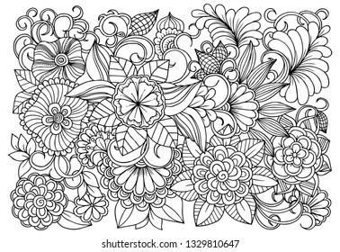 Doodle Floral Pattern Black White Page Stock Vector (Royalty Free ...