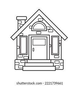 Vektorschwarz-weißer Farbbuchseite. Illustration eines niedlichen kleinen Hauses