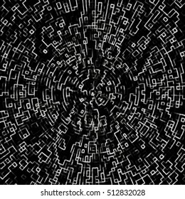 vector black white colors abstract round labyrinth modern digital glitch graphic design damaged data file background
