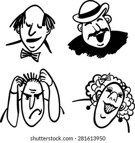 vector black and white comic illustration people and emotions