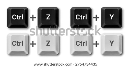 Vector black and white computer keyboard buttons of undo and redo shortcuts of Ctrl + Z and Ctrl + Y keys isolated on white background