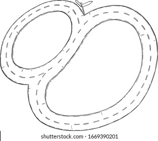 Vector black and white conceptual business drawing or illustration of fork in the road or crossroad,moving in circle, no decision or real options to choose from.