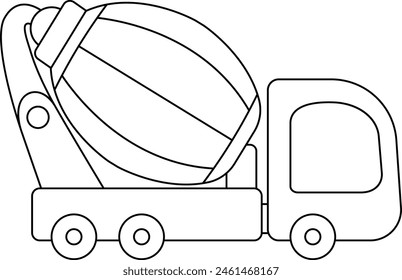 Vector black and white concrete mixer car. Construction site, road work flat icon. Building transportation clipart. Cute special transport illustration. Road truck coloring page for kids
