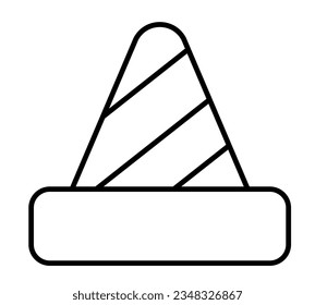 Vector black and white cone. Construction site passage prohibiting sign. Line stripy barrier. Road works zone icon. Stop sign coloring page isolated on white background
