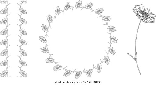 vector black and white contour flower arrangement with chamomile flowers