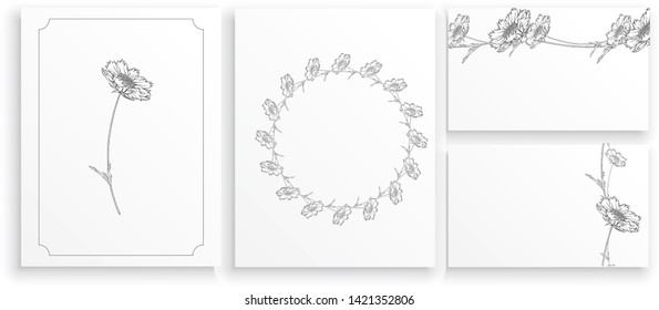 vector black and white contour flower arrangement with chamomile flowers