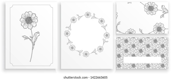 vector black and white contour flower arrangement with chamomile flowers
