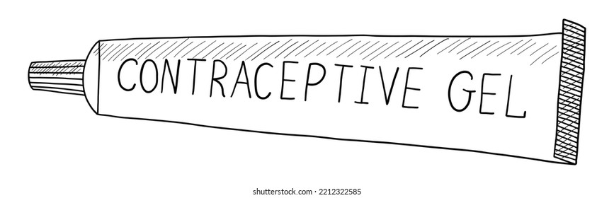 VECTOR BLACK AND WHITE CONTOUR ILLUSTRATION OF CONTRACEPTIVE GEL IN A TUBE