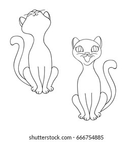 vector black white contour simple sketch of  decorative cats