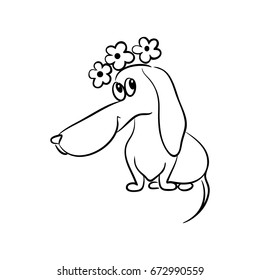 vector black white contour simple sketch of  decorative dachshund dog
