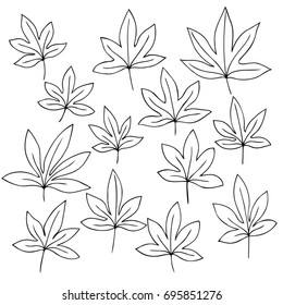 vector black white contour simple illustration of leaves
