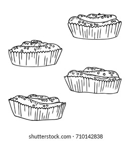 vector black white contour simple illustration of cinnamon rolls