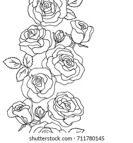vector black white contour simple illustration of rose flowers