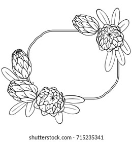 vector black white contour simple illustration of frame exotic flowers