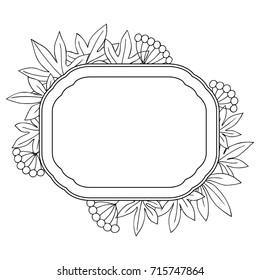 vector black white contour simple illustration of leaves berries frame