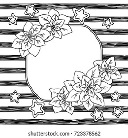 vector black white contour simple illustration of poinsettia flowers pattern