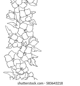 vector black white contour sketch of wild flowers strip decor