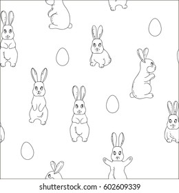 vector black white contour sketch of rabbits bunny eggs pattern