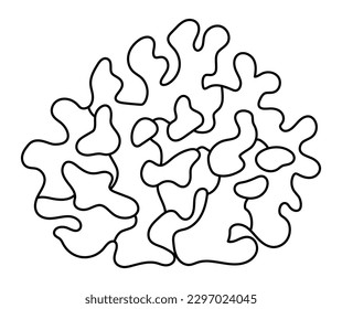 Icono de coral blanco y negro vectorial. Bajo la línea del mar se encuentran las algas preciosas. Clipart de la planta oceánica. Dibujos animados submarinos o submarinos o página de color para niños
