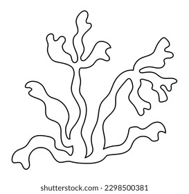 Vector black and white coral icon. Under the sea line illustration with cute seaweeds. Ocean plant clipart. Cartoon underwater or marine clip art or coloring page for children
