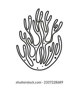 vector black and white coral icon, under sea line illustration with cute seaweed, ocean plant clipart, cartoon underwater or marine print
