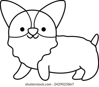 Vector black and white corgi dog illustration for children. Cute line animal character for kids. Cartoon outline puppy icon or coloring page
