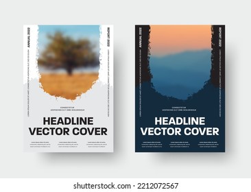 Plantilla de portada en blanco y negro vectorial con elemento grunge y textura fotográfica. Diseño para reportes, folletos o volantes. Establecer