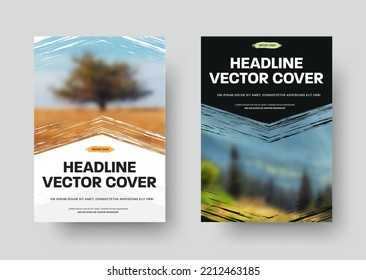 Vector black and white cover template with grunge photo arrow element. Design for report, brochure or flyer. Set